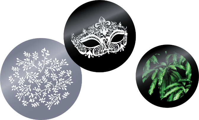 Stock gobo examples in steel and glass