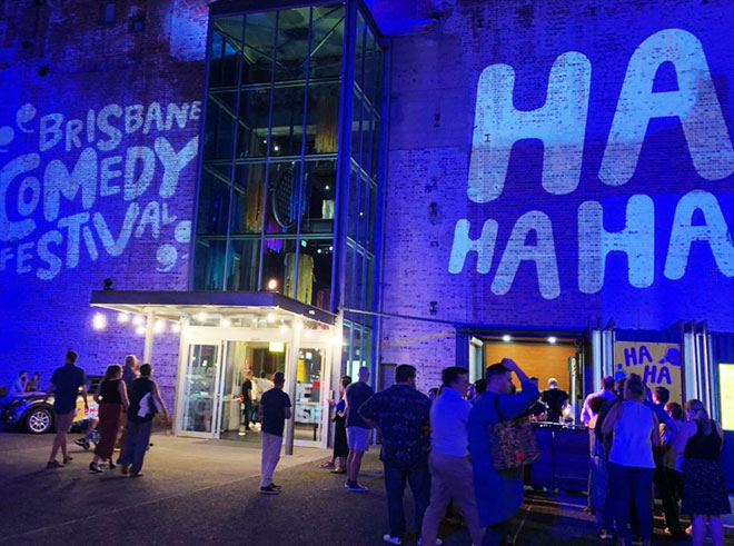 Brisbane Comedy Festival building façade projection