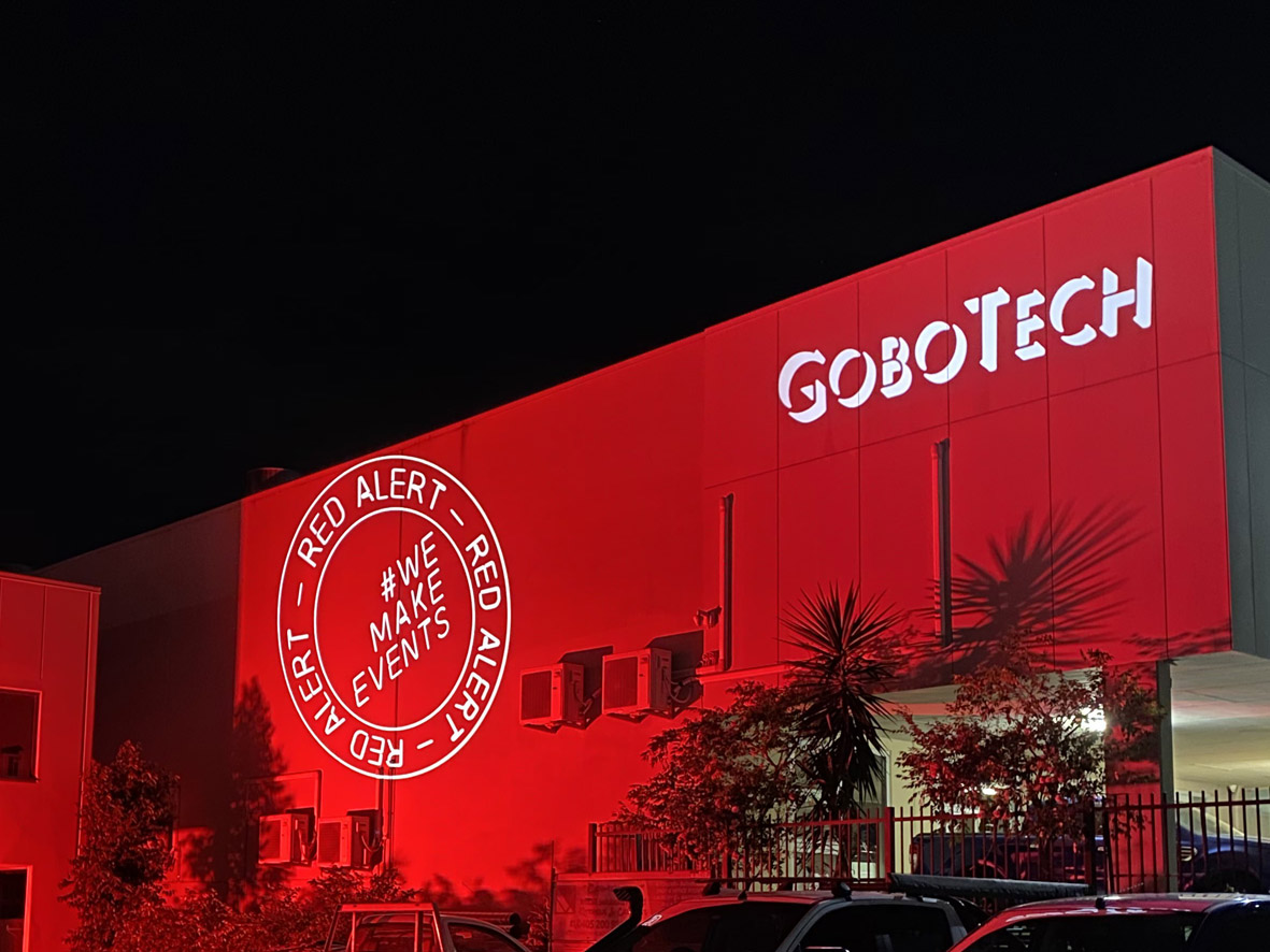 projected Gobotech logo onto side of factory building